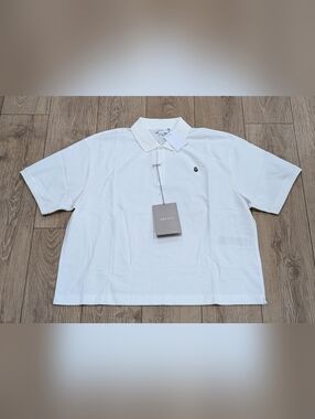 $490 Mens Alexander McQueen Skull Embroidered Logo Boxy Polo Shirt White Large